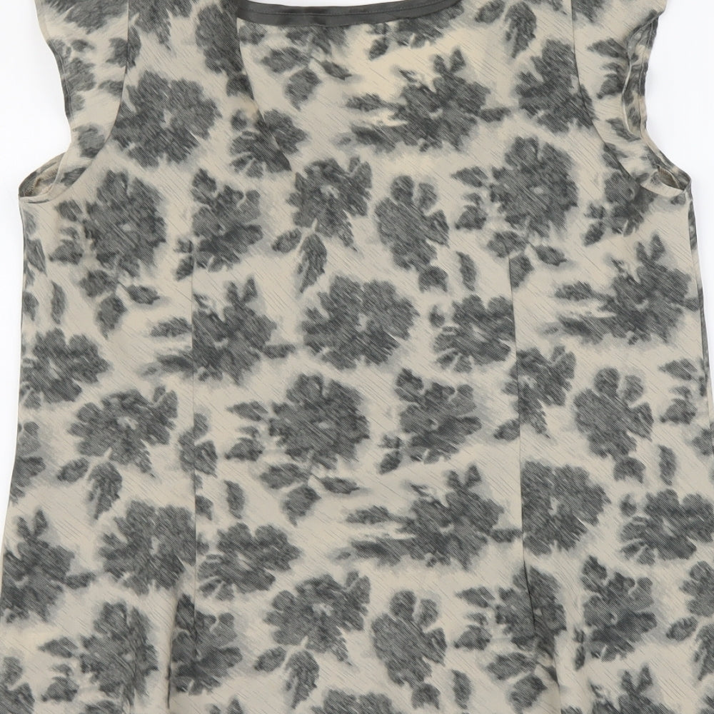 Papaya Womens Beige Floral Polyester Basic Blouse Size 10 Scoop Neck