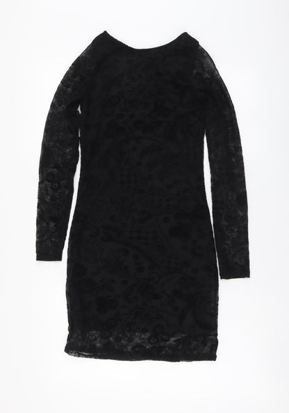 Boohoo Womens Black Polyester Bodycon Size 8 Round Neck Pullover