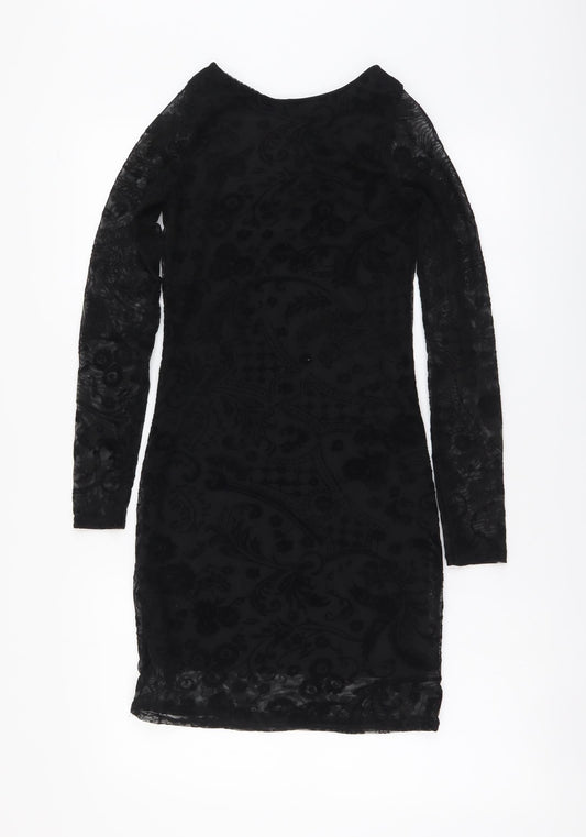 Boohoo Womens Black Polyester Bodycon Size 8 Round Neck Pullover