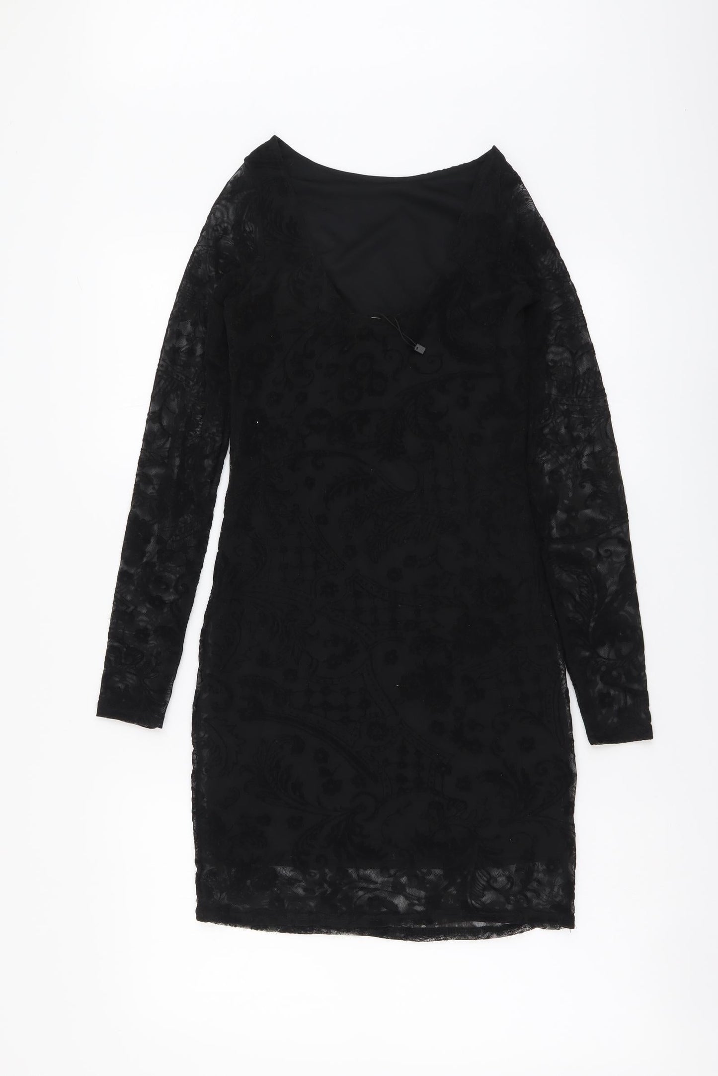 Boohoo Womens Black Polyester Bodycon Size 8 Round Neck Pullover