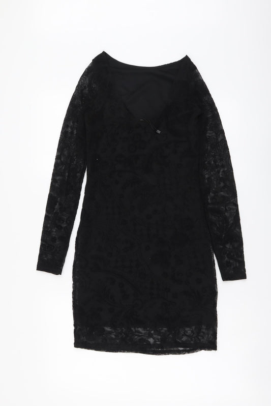 Boohoo Womens Black Polyester Bodycon Size 8 Round Neck Pullover