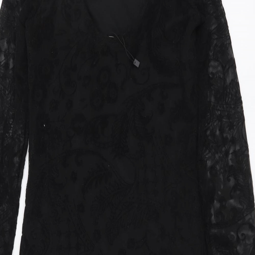 Boohoo Womens Black Polyester Bodycon Size 8 Round Neck Pullover