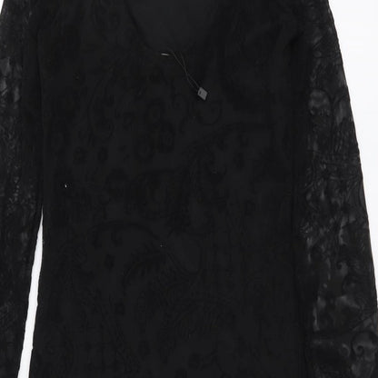 Boohoo Womens Black Polyester Bodycon Size 8 Round Neck Pullover