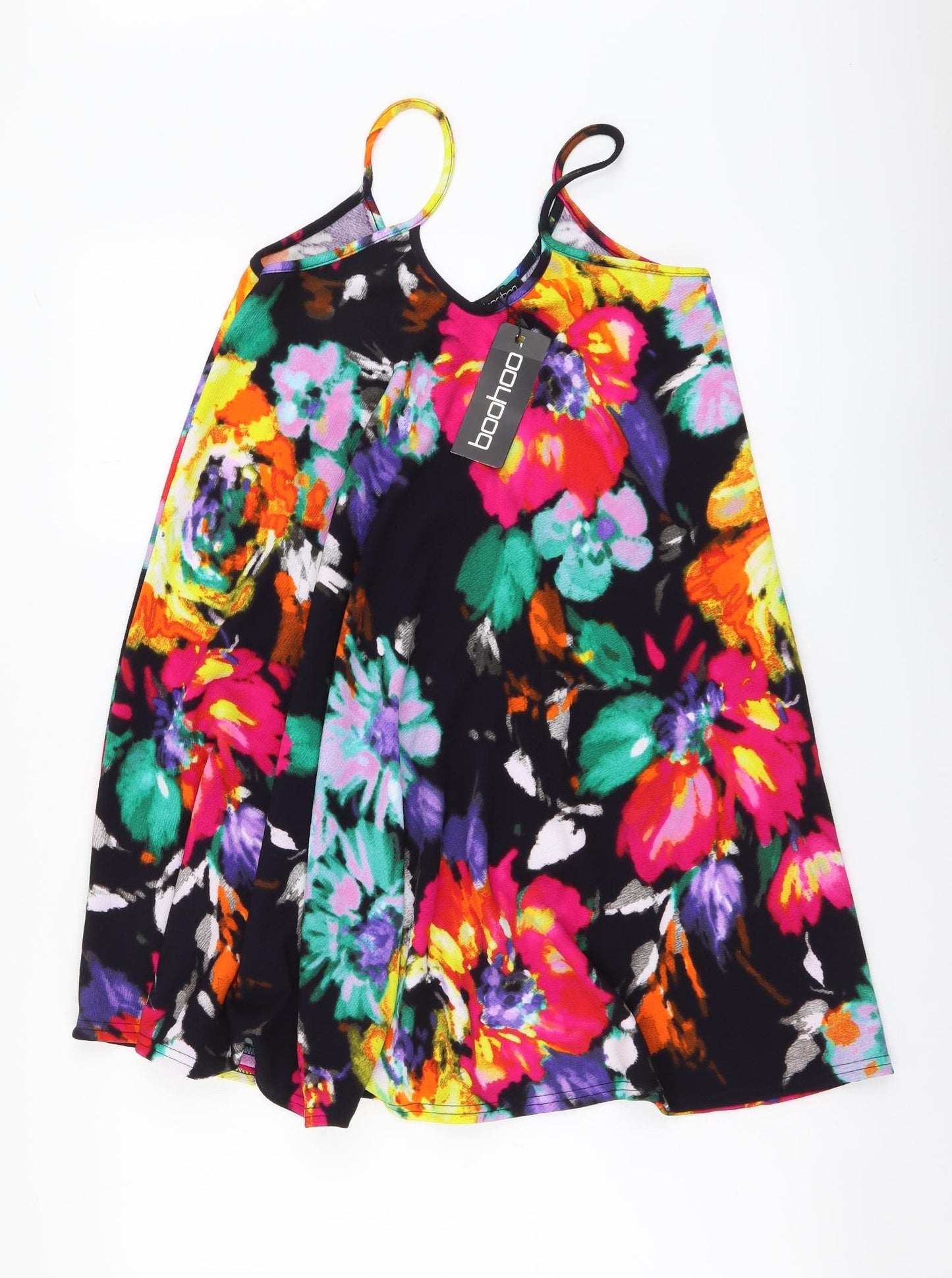 Boohoo Womens Multicoloured Floral Polyester A-Line Size S V-Neck Pullover