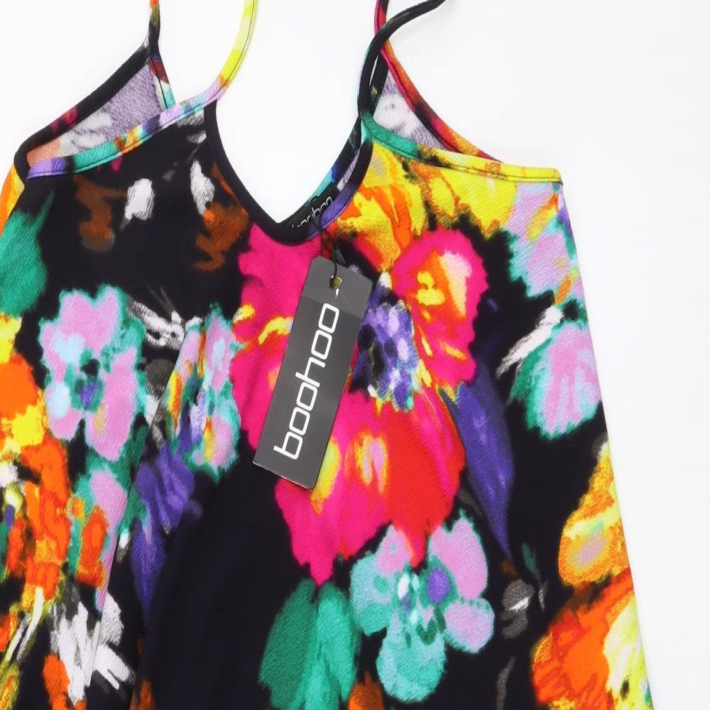 Boohoo Womens Multicoloured Floral Polyester A-Line Size S V-Neck Pullover