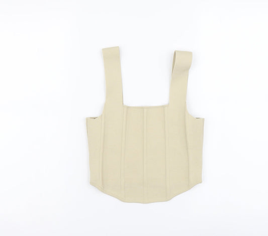 Primark Womens Beige Polyester Cropped Tank Size S Square Neck