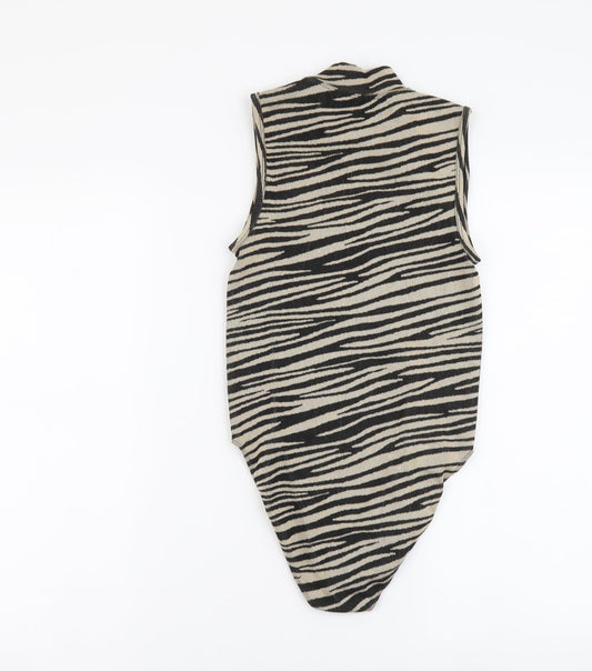 Primark Womens Beige Animal Print Polyester Bodysuit One-Piece Size XS Snap - Zebra skin pattern