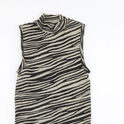 Primark Womens Beige Animal Print Polyester Bodysuit One-Piece Size XS Snap - Zebra skin pattern