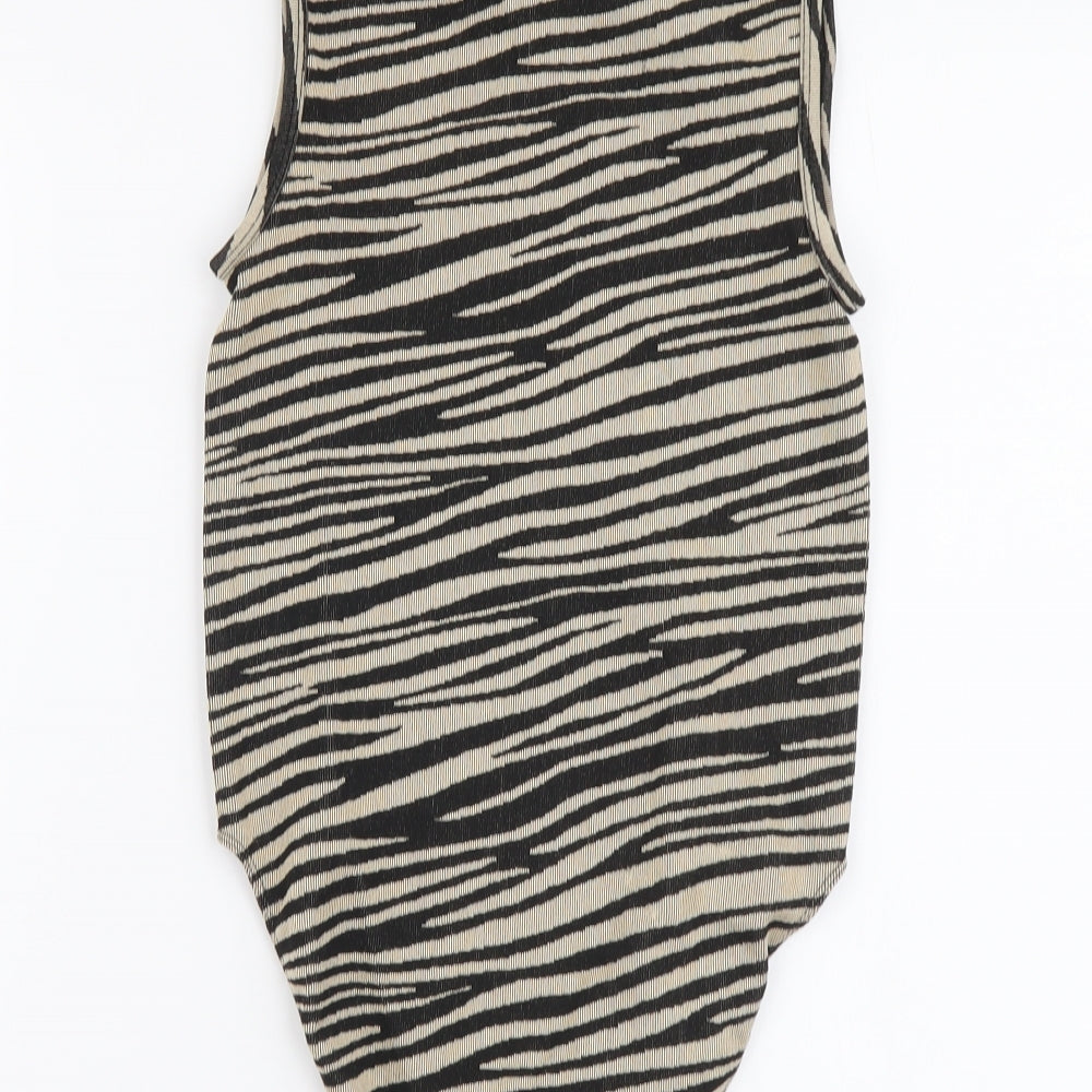 Primark Womens Beige Animal Print Polyester Bodysuit One-Piece Size XS Snap - Zebra skin pattern