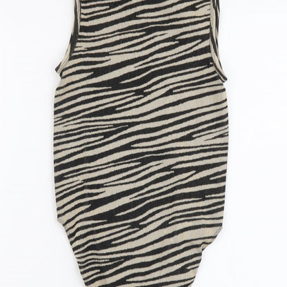 Primark Womens Beige Animal Print Polyester Bodysuit One-Piece Size XS Snap - Zebra skin pattern