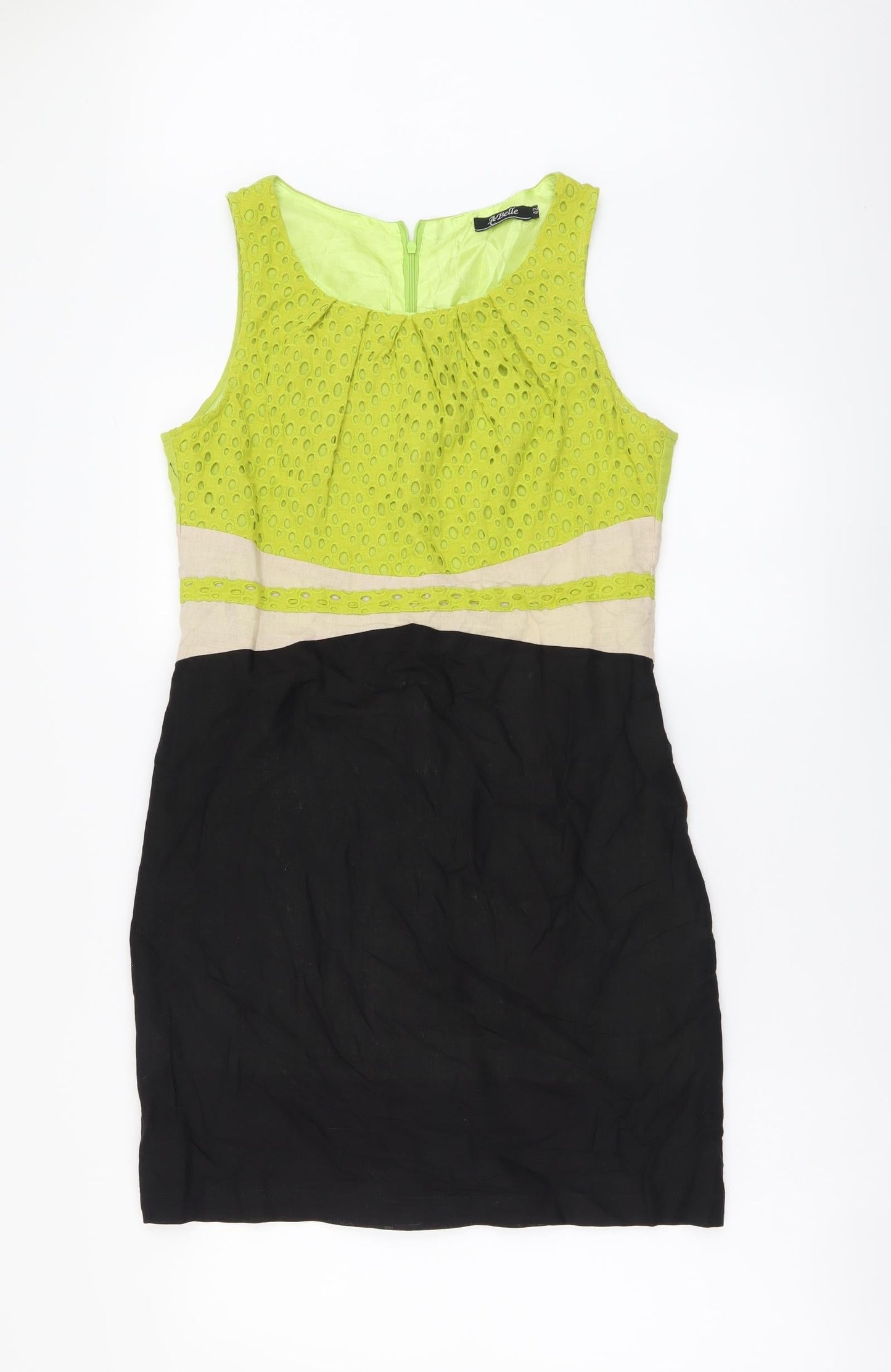 A Belle Womens Green Colourblock Cotton Pencil Dress Size XL Boat Neck Zip
