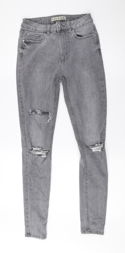 Denim & Co. Womens Grey Cotton Skinny Jeans Size 8 L26.5 in Regular Zip