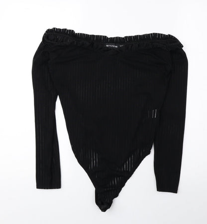 PRETTYLITTLETHING Womens Black Polyester Bodysuit One-Piece Size 12 Snap