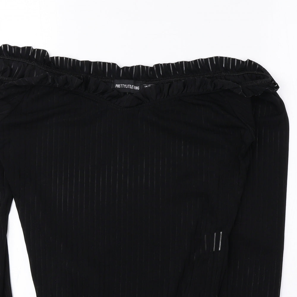 PRETTYLITTLETHING Womens Black Polyester Bodysuit One-Piece Size 12 Snap