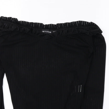 PRETTYLITTLETHING Womens Black Polyester Bodysuit One-Piece Size 12 Snap