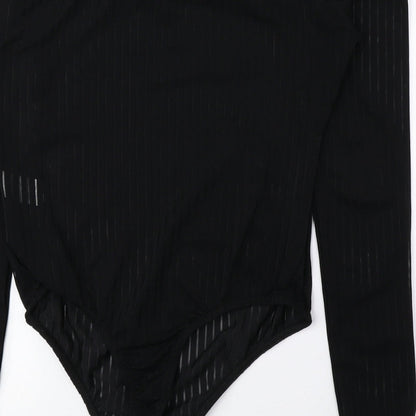 PRETTYLITTLETHING Womens Black Polyester Bodysuit One-Piece Size 12 Snap