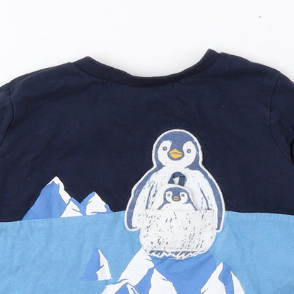 F&F Blue Cotton Pullover T-Shirt Size 18-24 Months Round Neck Pullover - WWF Penguin