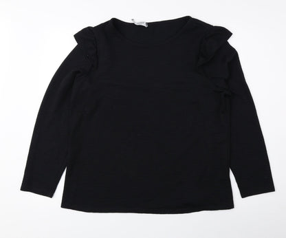Nutmeg Womens Black Polyester Basic Blouse Size 14 Round Neck
