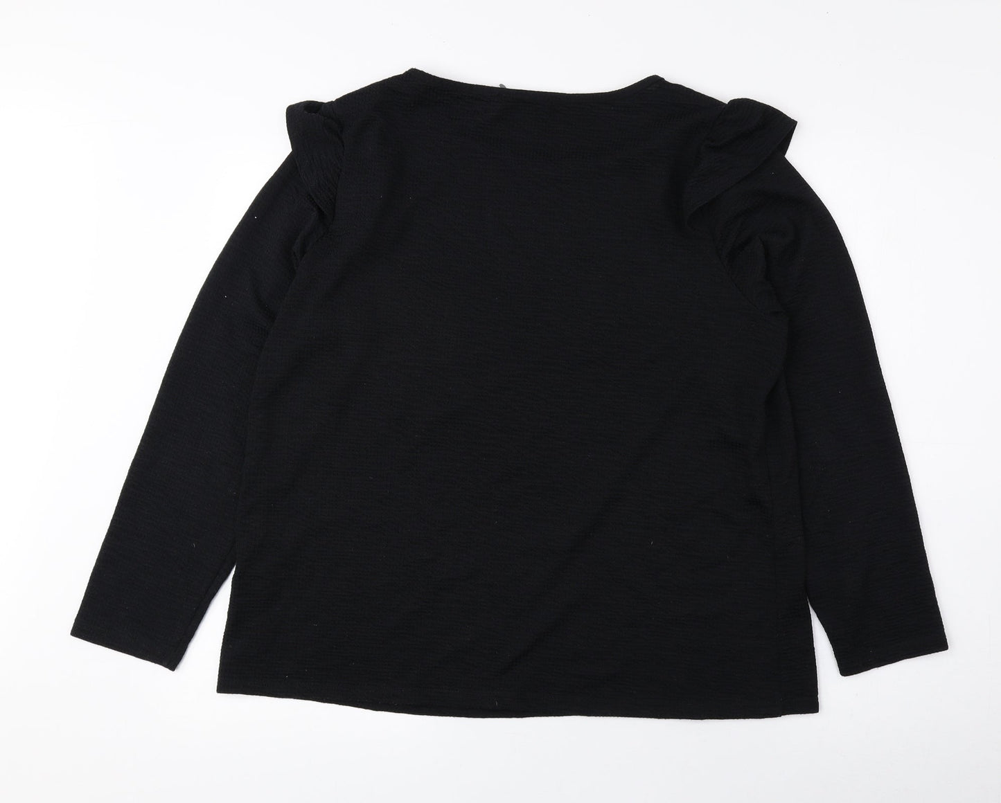 Nutmeg Womens Black Polyester Basic Blouse Size 14 Round Neck