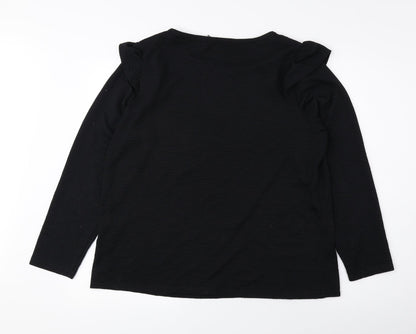 Nutmeg Womens Black Polyester Basic Blouse Size 14 Round Neck
