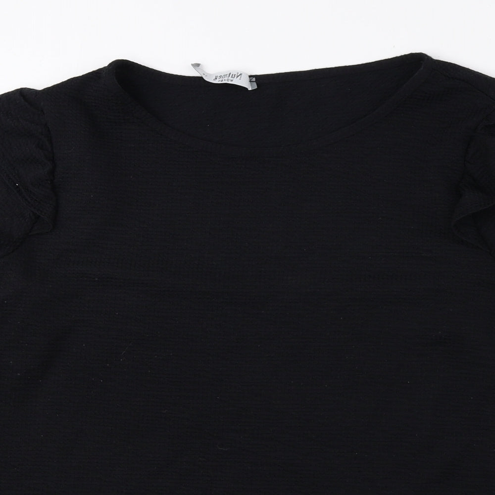 Nutmeg Womens Black Polyester Basic Blouse Size 14 Round Neck