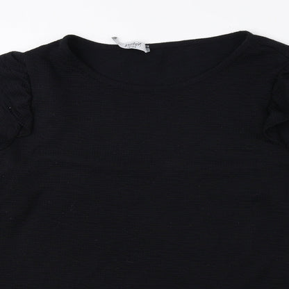 Nutmeg Womens Black Polyester Basic Blouse Size 14 Round Neck