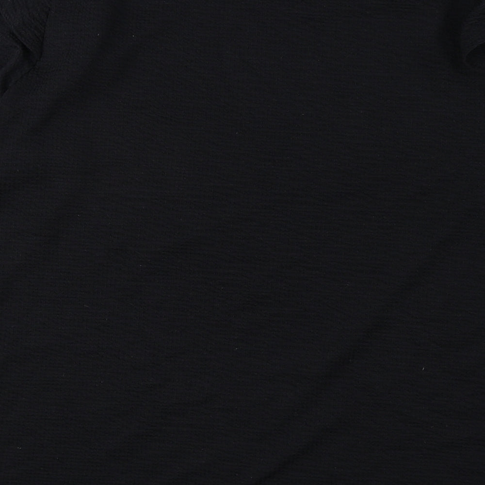 Nutmeg Womens Black Polyester Basic Blouse Size 14 Round Neck