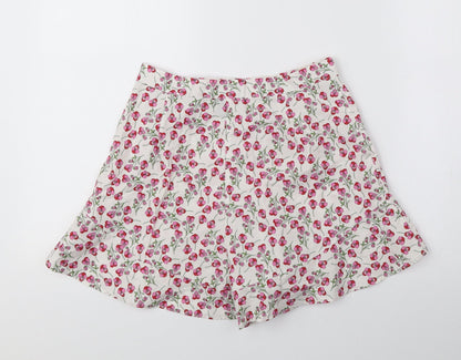 Topshop Womens White Floral 100% Cotton Hot Pants Shorts Size 6 Regular Zip