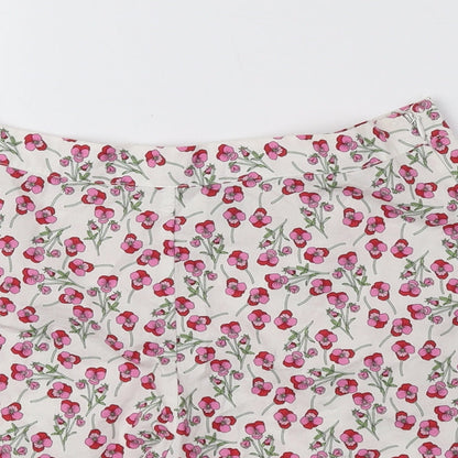 Topshop Womens White Floral 100% Cotton Hot Pants Shorts Size 6 Regular Zip