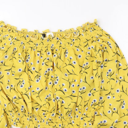 Divided by H&M Womens Yellow Floral Polyester Cropped Blouse Size S Off the Shoulder