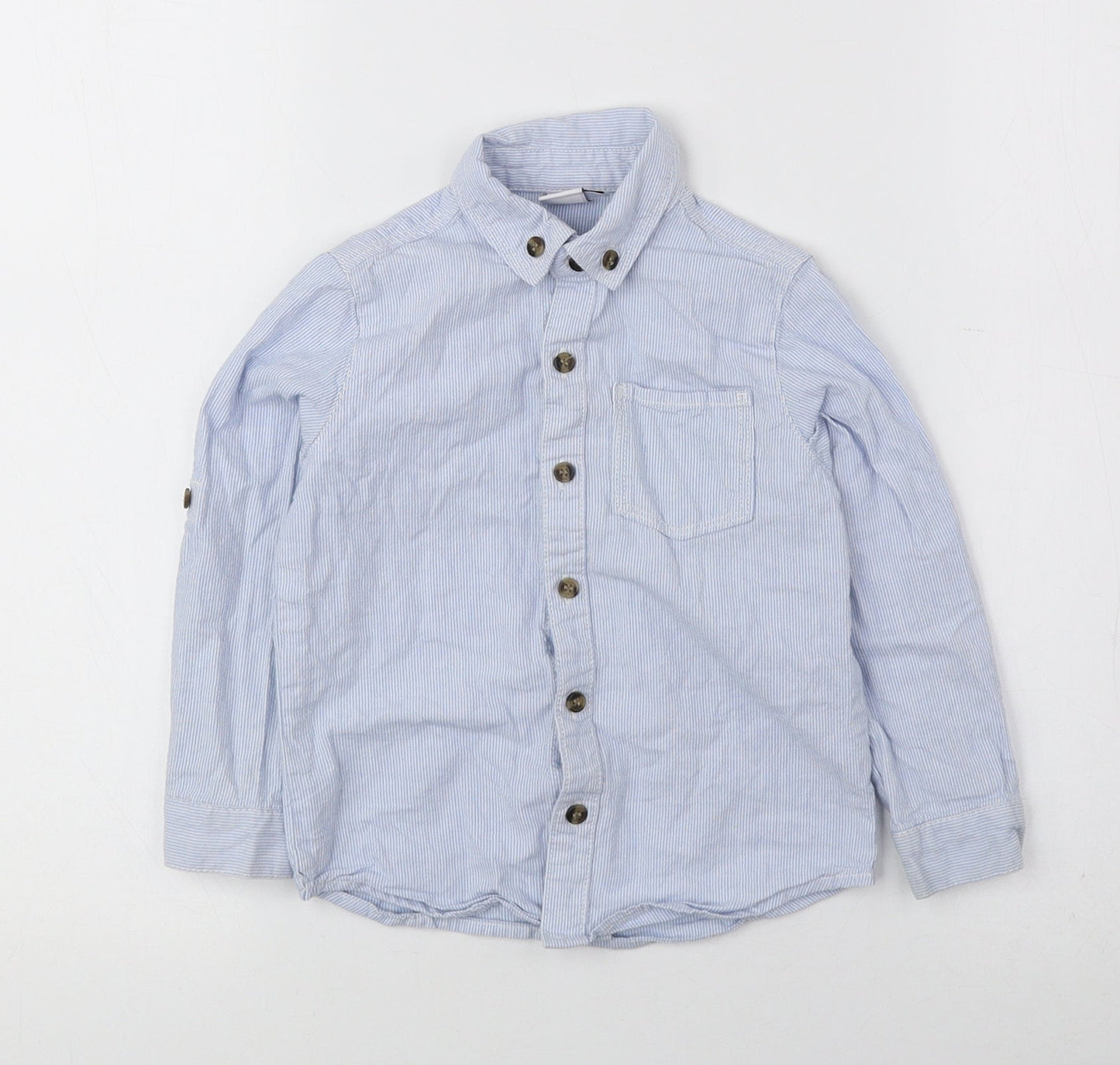 Mini Club Boys Blue Striped 100% Cotton Basic Button-Up Size 2-3 Years Collared Button