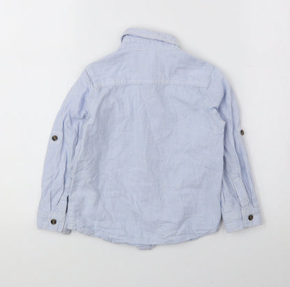Mini Club Boys Blue Striped 100% Cotton Basic Button-Up Size 2-3 Years Collared Button