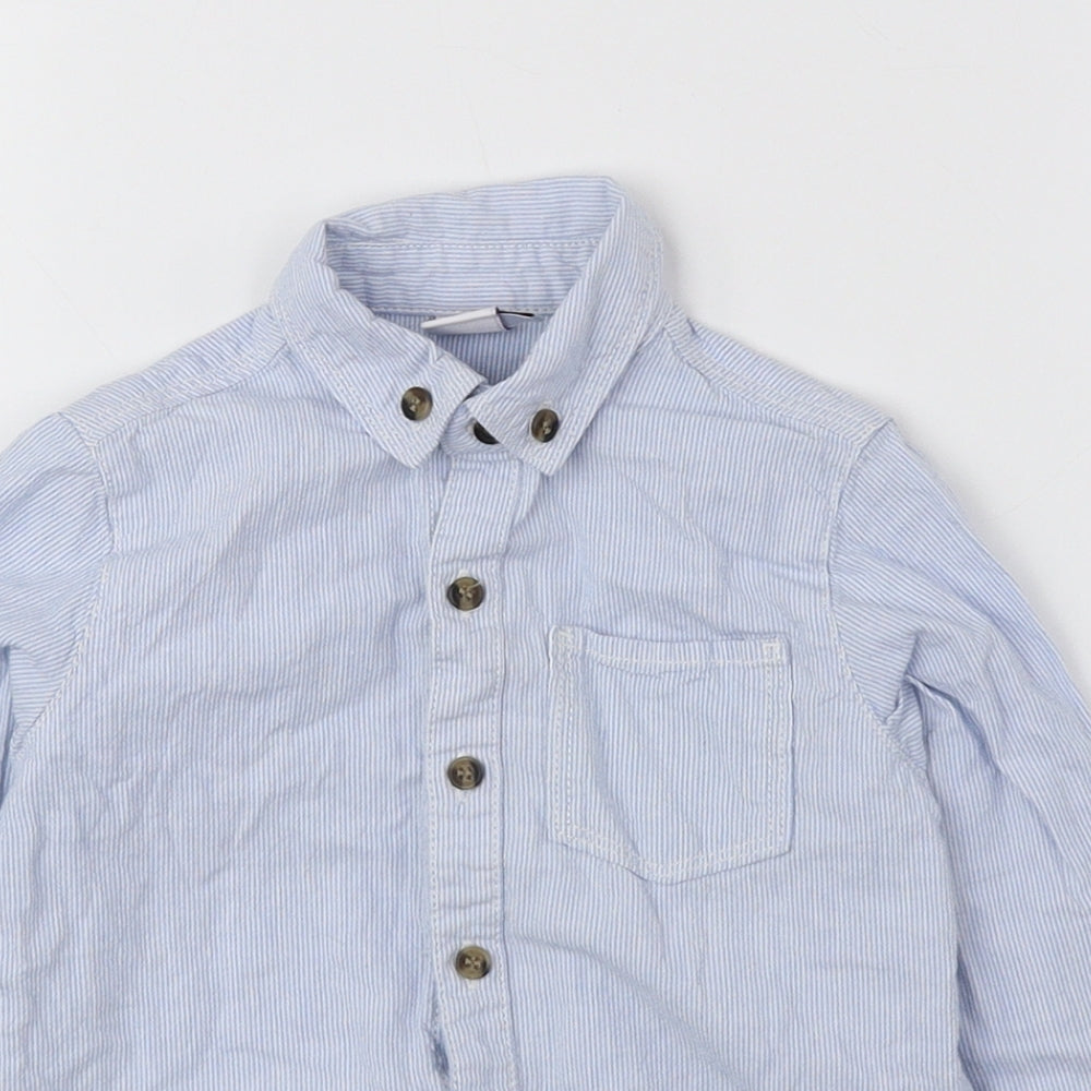 Mini Club Boys Blue Striped 100% Cotton Basic Button-Up Size 2-3 Years Collared Button