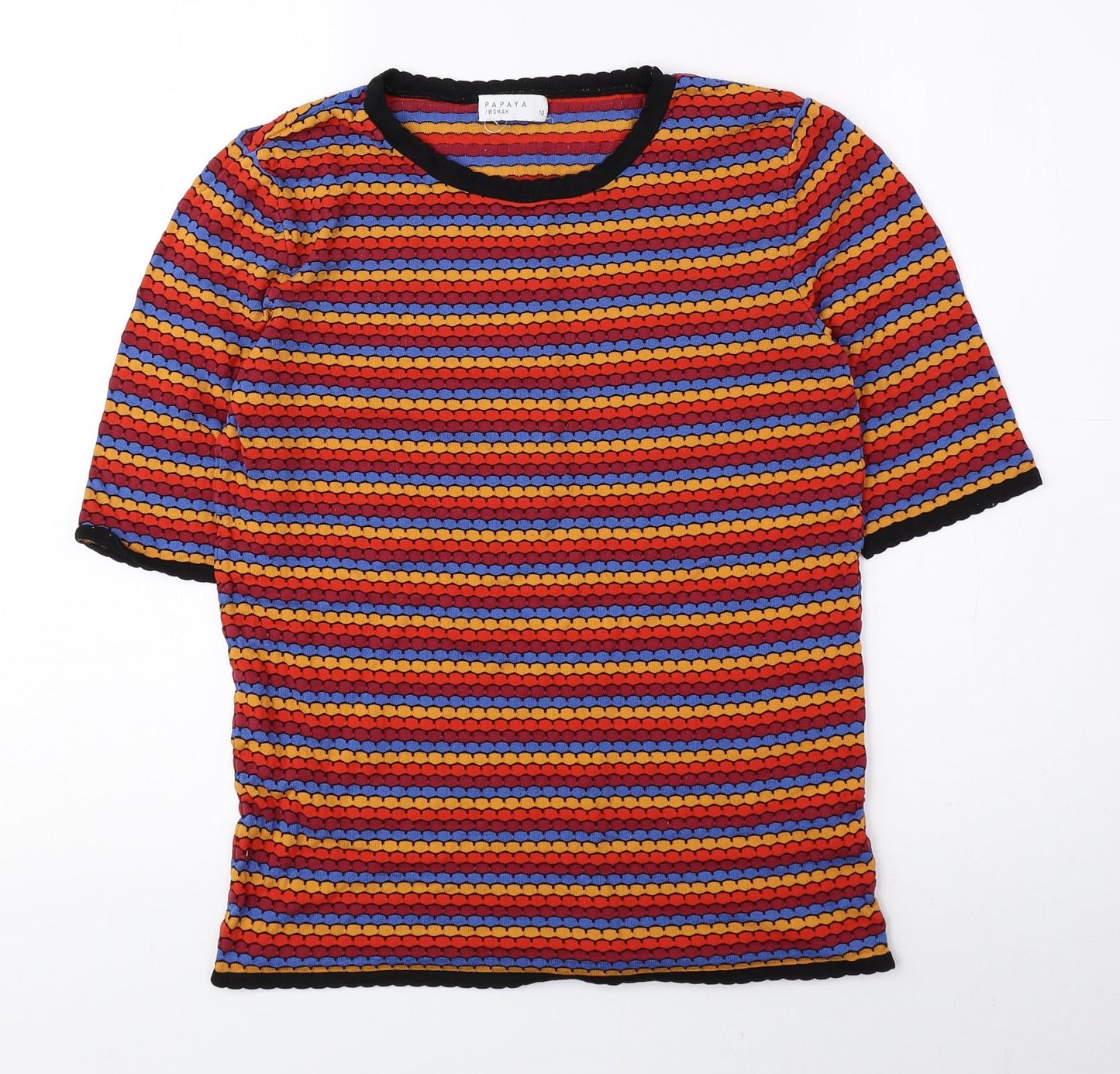 Papaya Womens Multicoloured Geometric Polyamide Basic Blouse Size 10 Round Neck