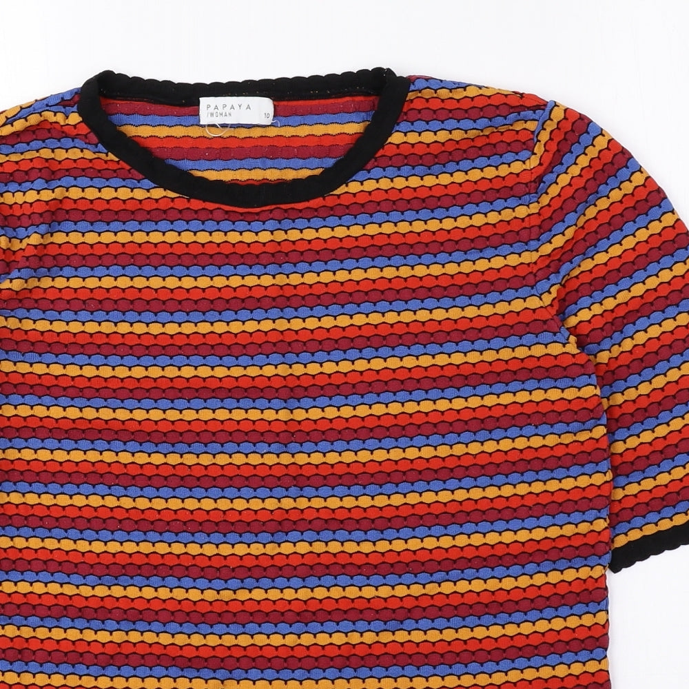 Papaya Womens Multicoloured Geometric Polyamide Basic Blouse Size 10 Round Neck