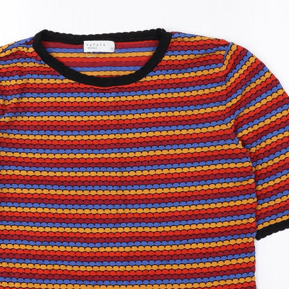 Papaya Womens Multicoloured Geometric Polyamide Basic Blouse Size 10 Round Neck