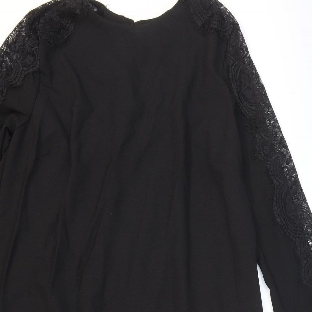 Primark Womens Black Polyester Shift Size 10 Round Neck Pullover - Lace Detail