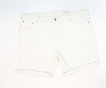 Marks and Spencer Womens White Cotton Boyfriend Shorts Size 20 Regular Zip