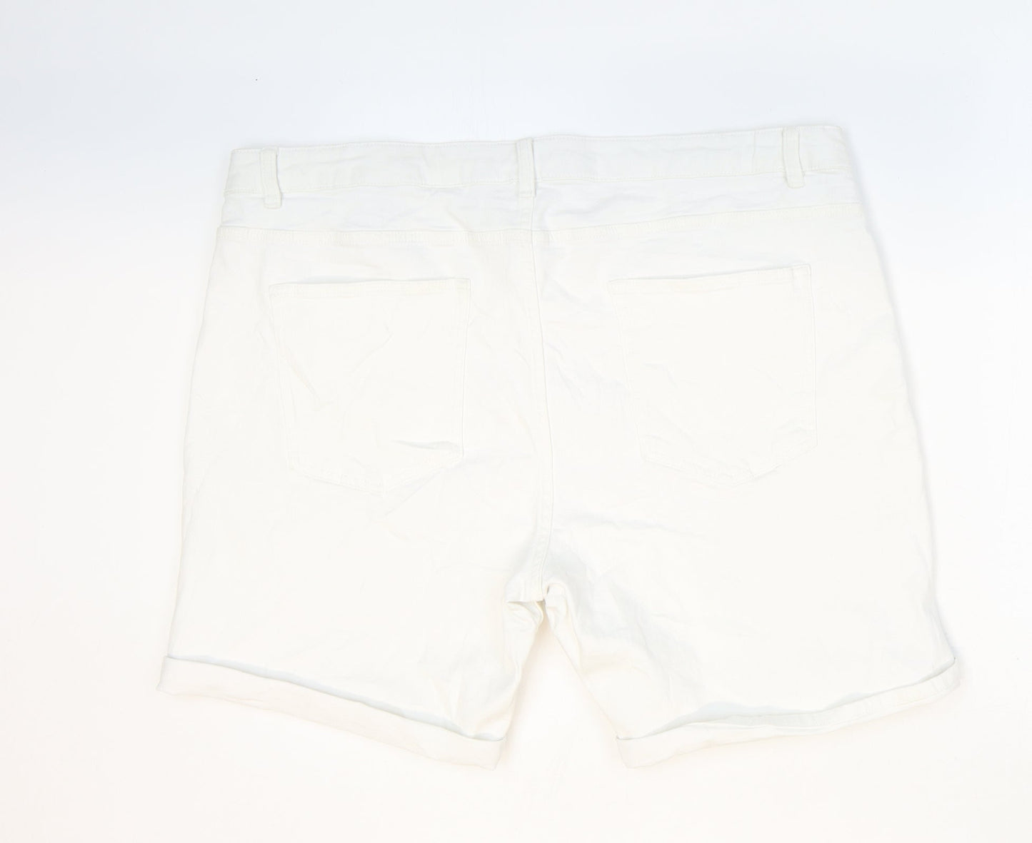 Marks and Spencer Womens White Cotton Boyfriend Shorts Size 20 Regular Zip