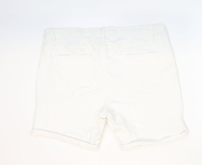Marks and Spencer Womens White Cotton Boyfriend Shorts Size 20 Regular Zip