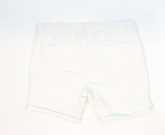 Marks and Spencer Womens White Cotton Boyfriend Shorts Size 20 Regular Zip