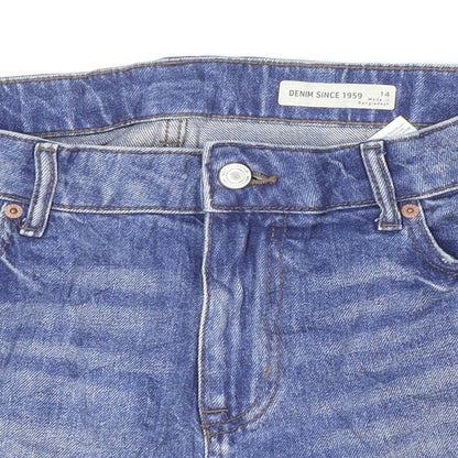 Marks and Spencer Womens Blue Cotton Hot Pants Shorts Size 4 L3 in Regular Zip - Distressed Hem