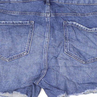 Marks and Spencer Womens Blue Cotton Hot Pants Shorts Size 4 L3 in Regular Zip - Distressed Hem