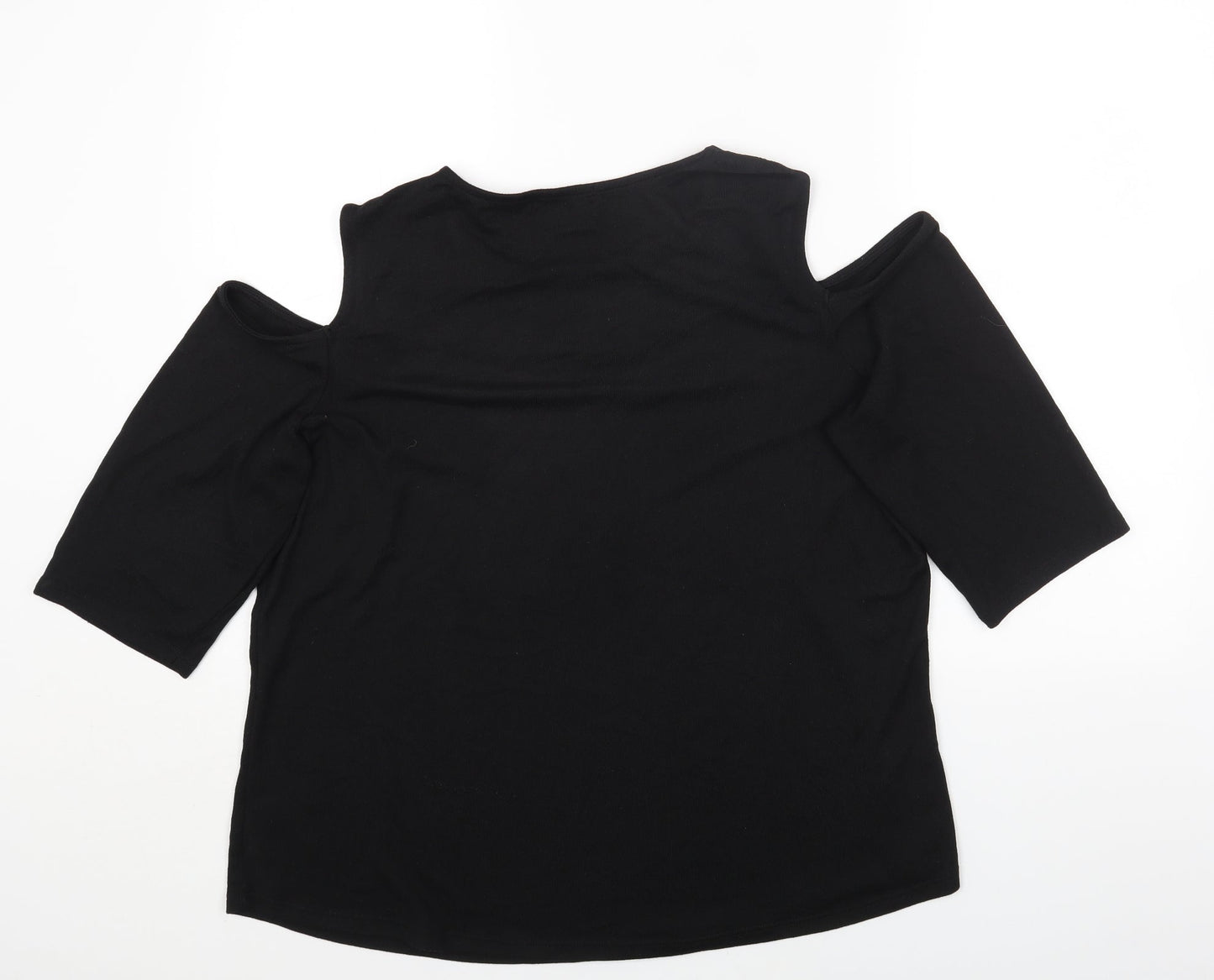 89th & Madison Womens Black Polyester Basic T-Shirt Size XL Round Neck - Cold Shoulder Lace detail