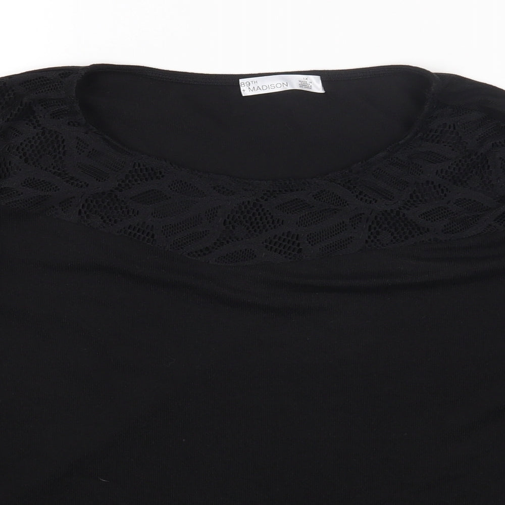 89th & Madison Womens Black Polyester Basic T-Shirt Size XL Round Neck - Cold Shoulder Lace detail