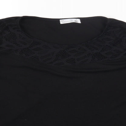 89th & Madison Womens Black Polyester Basic T-Shirt Size XL Round Neck - Cold Shoulder Lace detail