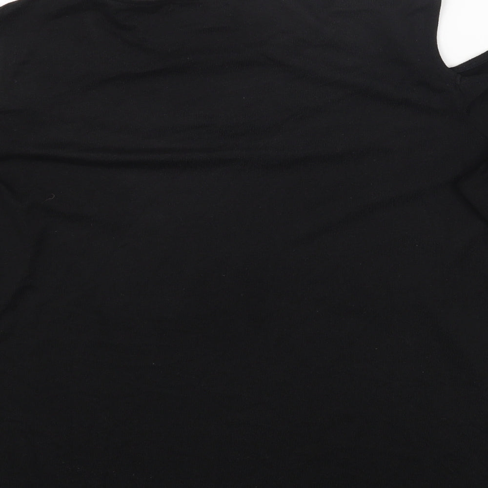 89th & Madison Womens Black Polyester Basic T-Shirt Size XL Round Neck - Cold Shoulder Lace detail