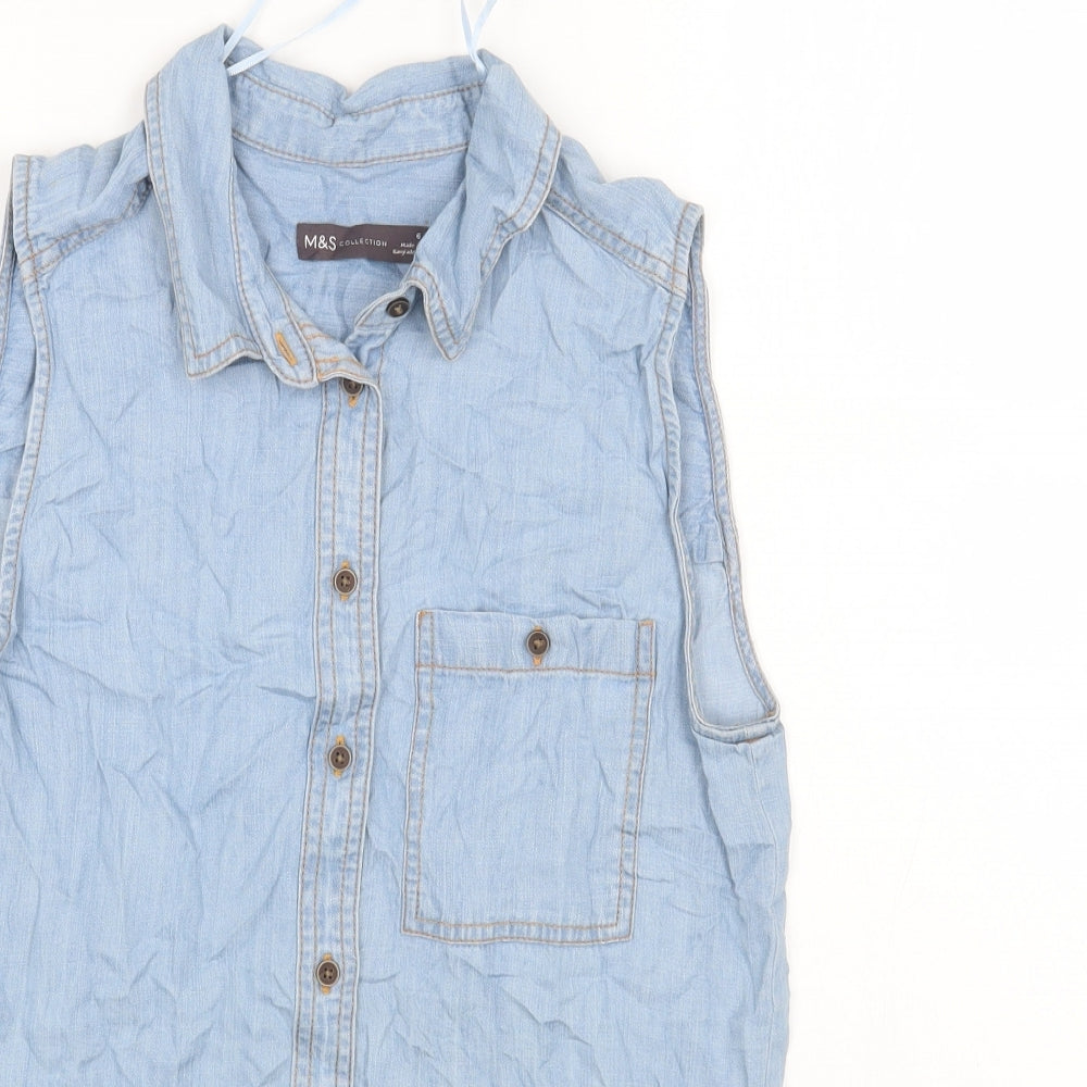 Womens UK Size 6 Marks and Spencer Blue Basic Button-Up