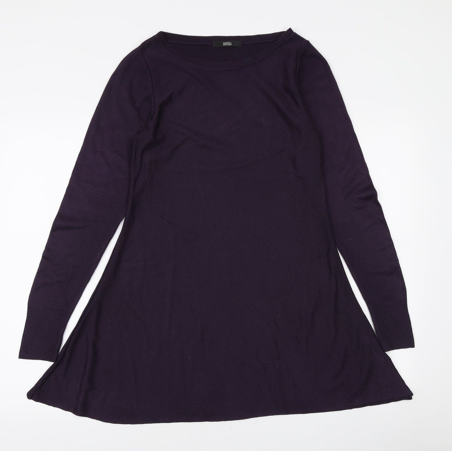 Marks and Spencer Womens Purple Acrylic Kaftan Size 8 Boat Neck Pullover