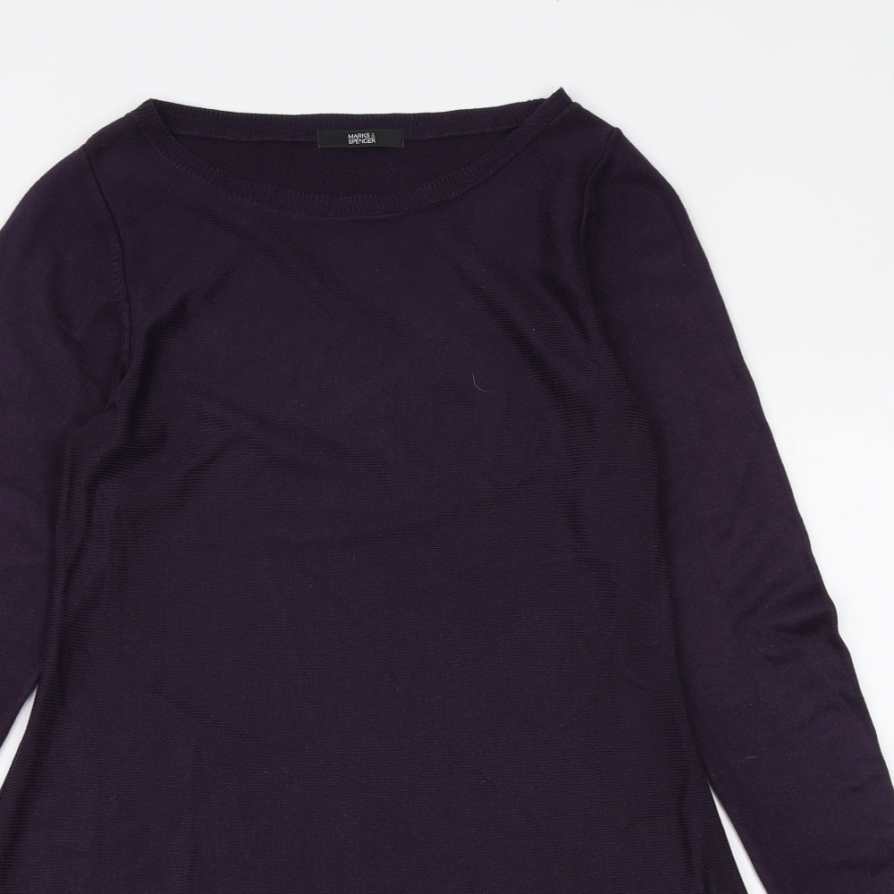 Marks and Spencer Womens Purple Acrylic Kaftan Size 8 Boat Neck Pullover